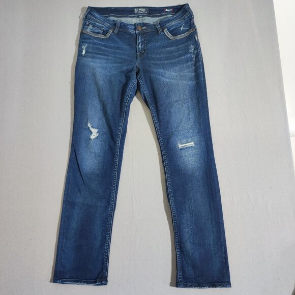 Silver Jeans women's size 14/L34 indigo blue Suki Mid Straight Super stretch - Picture 1 of 16